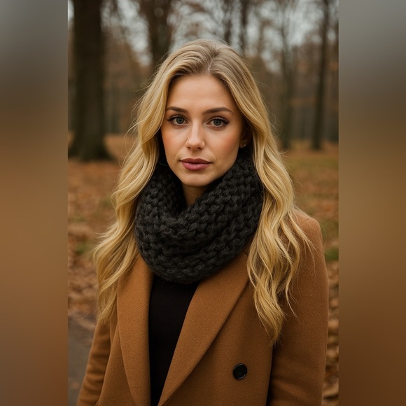 Handmade Accessories - Chunky Knit Charcoal Grey Infinity Scarf